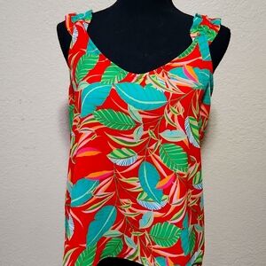 Rose + Olive Women's Sleeveless Blouse Size Small Red and Green